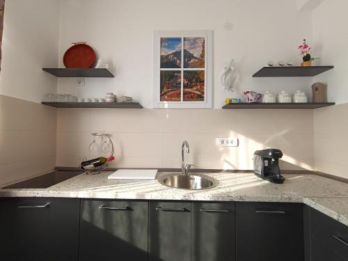 Kuchyň nebo kuchyňský kout v ubytování Gold Apartman