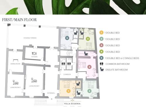 a floor plan of the first main floor at Villa Eugenia Tuscany with private Pool, Sauna & Gym in Vicchio