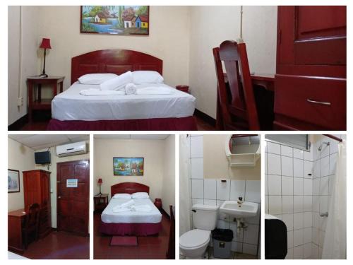 two pictures of a hotel room with a bed and a bathroom at Hotel Noches Sureñas / Southern Nights Nicaragua in San Jorge