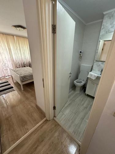 a bathroom with a toilet and a sink at Karolina Apartment in Alba Iulia