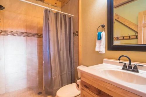 een badkamer met douche en wastafel bij TH 4 - Whippoorwill Haus in New Braunfels