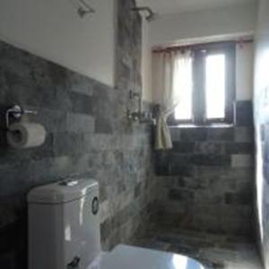 a bathroom with a toilet and a window at Good Hotel in Bandīpur