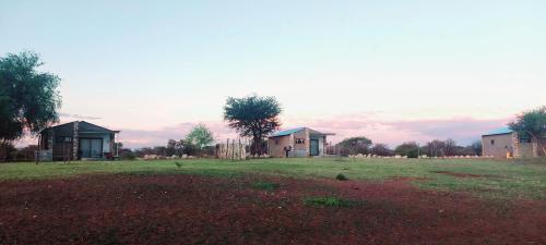 a group of houses in a field with a yard at Korabi Lodge & Game Farm in Ghanzi