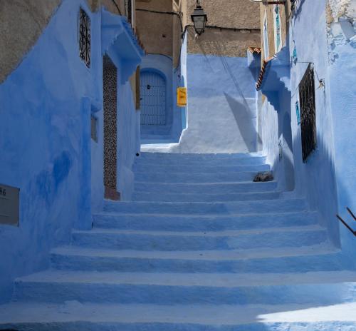 a staircase in the blue city of chefchaouen at Dar YAMINA RASELMA in Chefchaouene