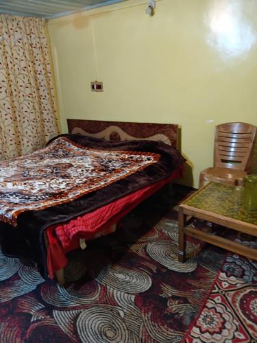 a bedroom with a bed and a chair and a table at Hotel New Green View a part in Srinagar