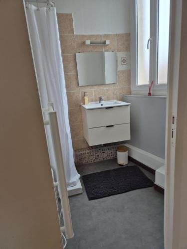 a bathroom with a white sink and a mirror at Le Sixty in Saint-Gaudens