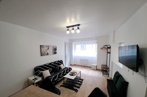 un salon avec un canapé et une télévision dans l'établissement Zenappart - Charmant appartement P2 proche centre ville, à Nîmes