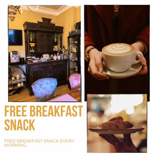 a collage of pictures with a person holding a cup of coffee at Hotel Villa Glas in Erlangen