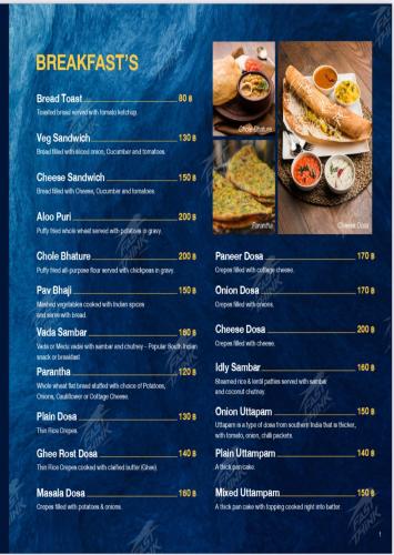 een pagina van een menu voor een ontbijtrestaurant bij Residency Hotel Bangkok in Bangkok