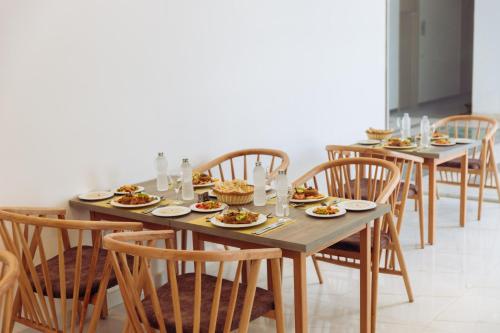 a group of tables with food on them at Sky Star Hotel free shuttle to Hurghada City center in Hurghada