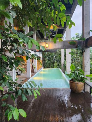 a swimming pool in the middle of a house with trees at The Wildwood Retreat KKB in Kuala Kubu Baharu