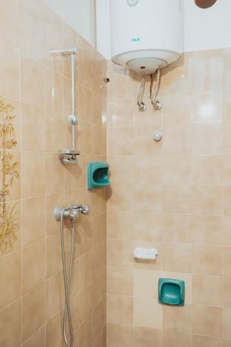 a bathroom with a shower with a shower head at Appartamento con vista mare in Palmi
