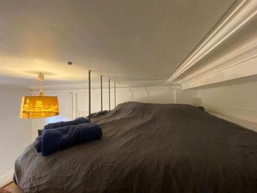 une chambre avec un grand lit dans une pièce dans l'établissement Studio avec mezzanine centre de Rouen - 015, à Rouen