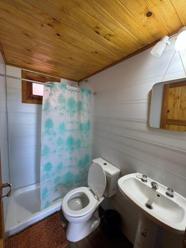 a bathroom with a toilet and a sink at Un rincon de paz in Colón