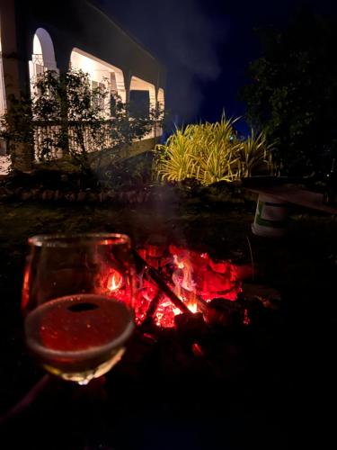 a fire pit in a yard at night at 428 Boutique Guesthouse in Boscobel