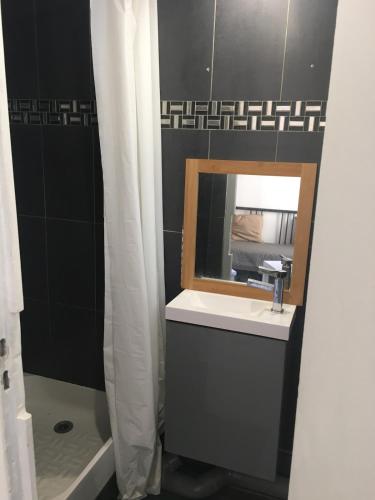 une salle de bain avec un lavabo et un miroir dans l'établissement Studio Centre, Proche du Vieux Port de Marseille, à Marseille