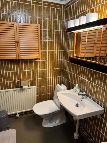 a bathroom with a toilet and a sink at Noah Longstay Stafettgatan 42 in Västerås