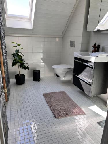 a bathroom with a sink and a toilet and a window at Skalhamn a village seaside in Lysekil