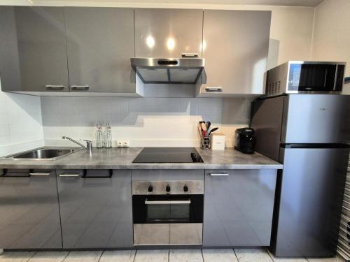 une cuisine avec un évier et un réfrigérateur dans l'établissement Résidence Le Lucasium - Très au calme pour ce joli T1Bis ! MAE-0021, à Aix-les-Bains