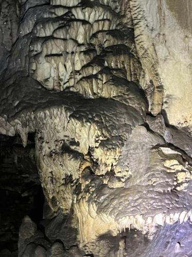 a cave with a face painted on the side of it at Vila Helena -Apartman 2 in Nova Varoš