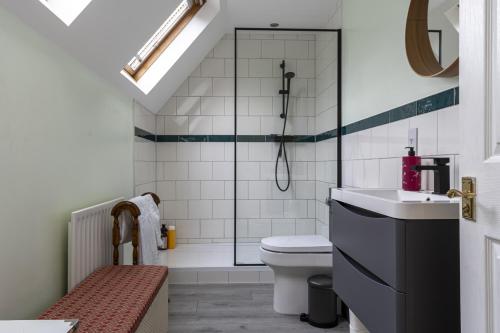a bathroom with a shower and a toilet and a sink at Sandford Meadow Guest House in Oxford