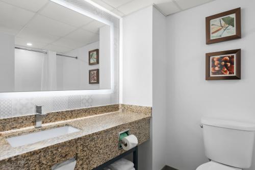 a bathroom with two sinks and a mirror at Country Inn & Suites by Radisson, Near The National Sports Center, Coon Rapids, MN in Coon Rapids