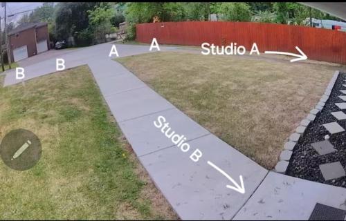 a walkway in a yard with the words studio a and shots at Studio B -Cozy home mins from Airport, Uptown and Downtown in Birmingham