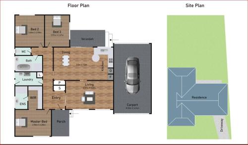 a plan of a floor plan of a house at Charming Three-Bedroom Holiday Home Near Tourist Attractions in Werribee