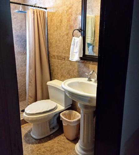 a bathroom with a toilet and a sink at Casa céntrica, confortable y equipada de 3 recamaras in Heroica Caborca