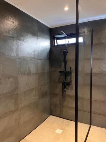 a shower with a glass door in a bathroom at COSTA LOBO ll in Pichilemu