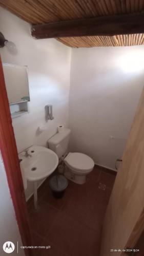 a small bathroom with a toilet and a sink at Tampu 4 alojamiento in Purmamarca