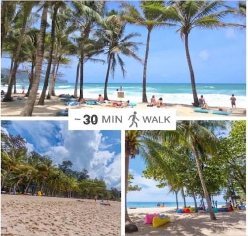 a collage of photos of a beach with palm trees at Malinee Villa Phuket in Bang Tao Beach