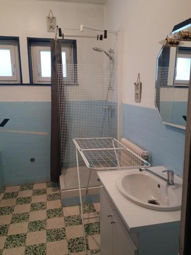 une salle de bain avec un lavabo et une douche dans l'établissement Saint Ambroix Cévennes Gard Ardèche pavillon 6 personnes, tout commerces à pieds, à Saint-Ambroix