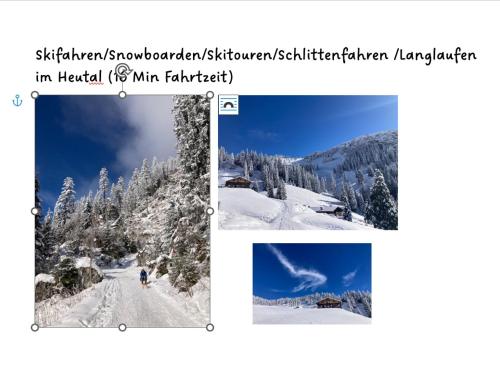 two pictures of a ski slope in the snow at Große schöne Mansardenwohnung mit 2 Balkonen in Lofer