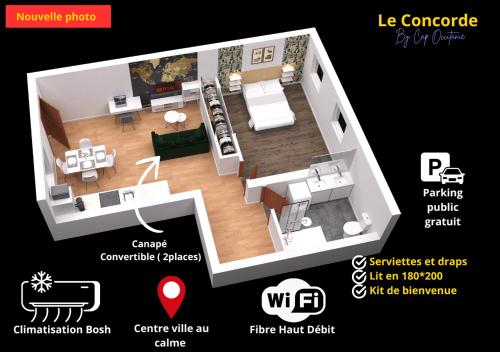 Půdorys ubytování LE CONCORDE-WIFI-Clim-Parking-3étoiles-OcKeys