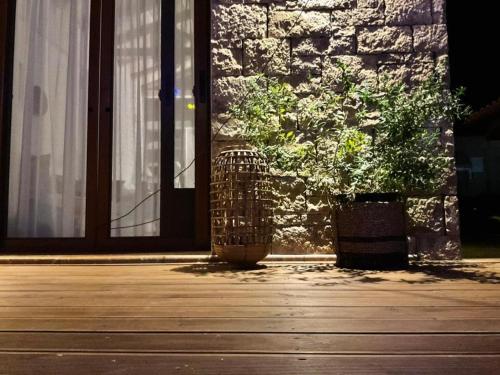 a building with a plant in front of a door at Maistros Holiday Home in Vourvourou
