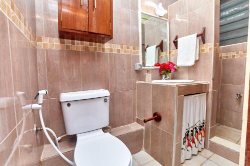 a bathroom with a toilet and a sink at Diani Beach Gold Apartments in Diani Beach