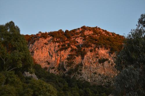 a mountain covered in trees with the sun shining on it at Casa Rural El Vihuelo in El Bosque