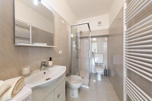 a bathroom with a white sink and a toilet at Garden Dream in Valle di Cadore