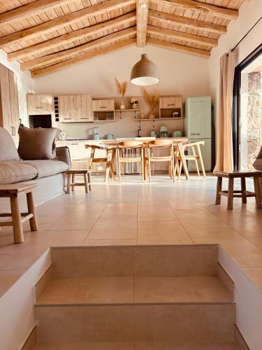 Il comprend un grand salon avec une table et une cuisine. dans l'établissement Bergerie U'caseddu, à Cirendinu