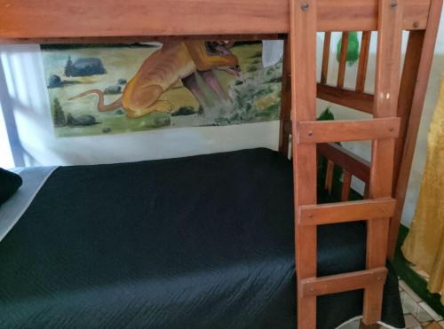 a bunk bed with a ladder in a room at Zazil Ha Hostel in El Remate