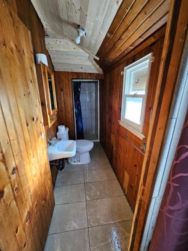 une salle de bains avec toilettes et lavabo dans l'établissement Fun Place with a Sandy Beach for Swimming, Boating & Fishing, Featuring 1 House and 3 Cabins, à Fenelon Falls