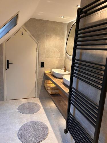 a bathroom with a white door and a sink at Vakantiewoning Salland in Markelo