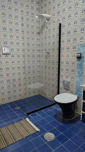 a bathroom with a shower with a toilet at Chácara Monteiro - Próximo ao Thermas Water Park in São Pedro