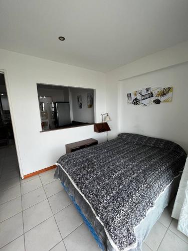 a bedroom with a large bed and a mirror at Colibri MDQ in Mar del Plata