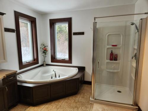 bagno con ampia vasca e doccia di CASA VERONICA, 4 seasons Cottage a Gaspé