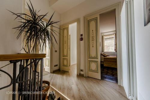 Cette chambre dispose d'un couloir avec une plante en pot. dans l'établissement B&B Il Balcone sul Lago, à Brunate