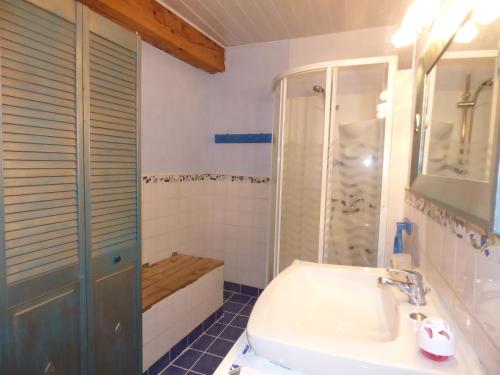 y baño con lavabo, ducha y aseo. en Gîte Les Mimosas, en Prugnanes
