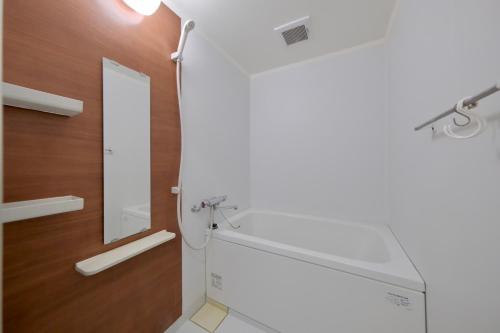 a bathroom with a mirror and a sink at サンライズ田端新町ハウス in Tokyo
