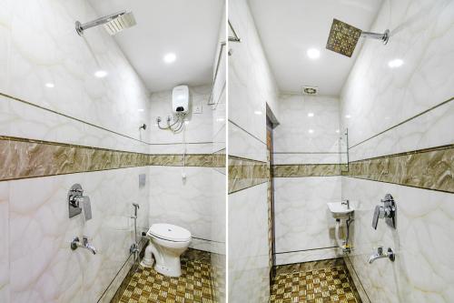 two pictures of a bathroom with a toilet and sink at FabHotel MN International - Nr Park Circus in Kolkata